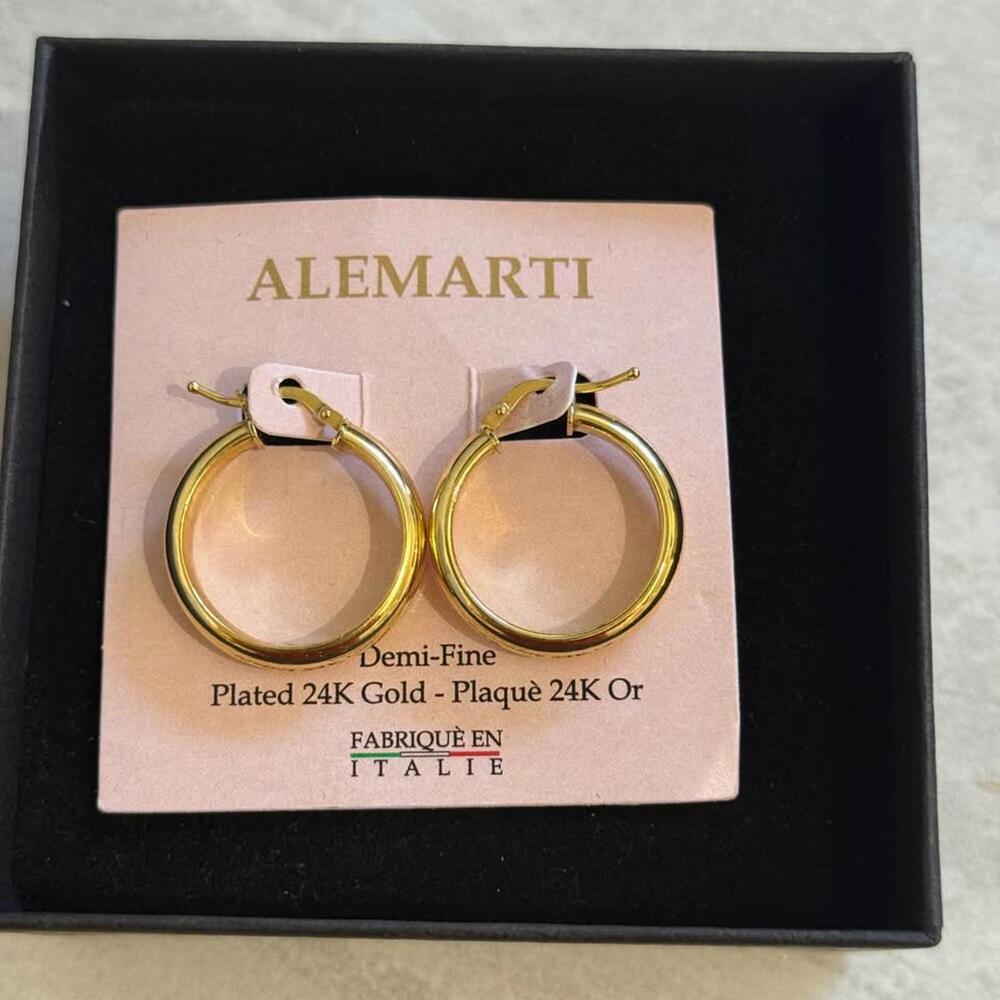 24K Gold Plated Hoop Earrings Demi-Fine Made in Italy Alemarti‎